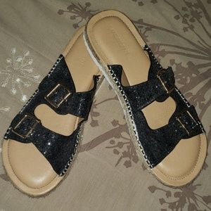 Lane Bryant glitter slides.